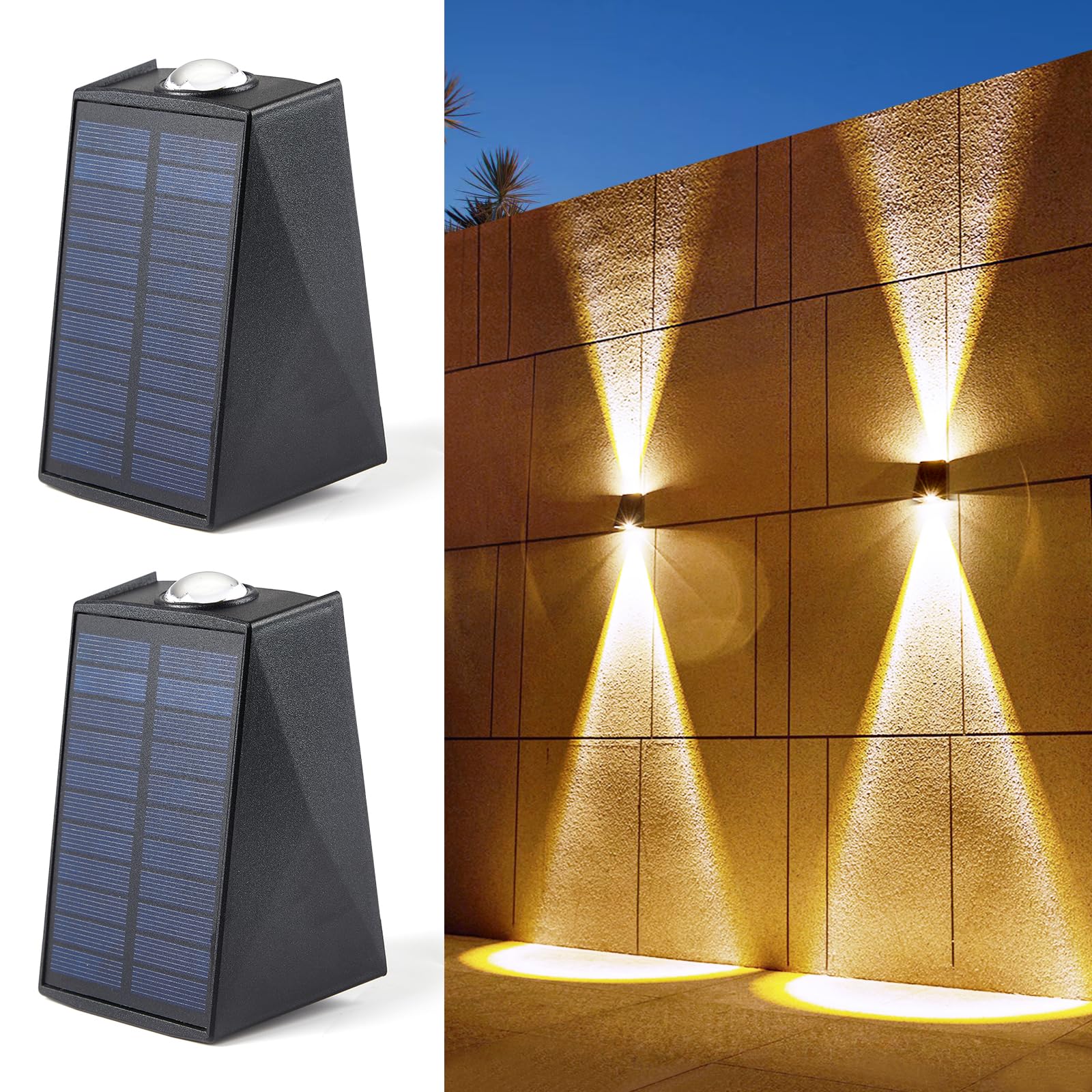 Solar-led-wandleuchte Für Den Außenbereich, Ip65 Wasserdicht, Geeignet Für Häuser, Veranden Und Höfe (warmweißes Licht, 2er-set).