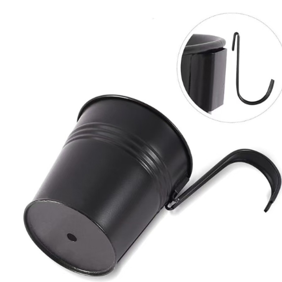 Hängender Metallblumentopf, 10 Cm, Kleiner Hängetopf, Ideal Für Balkone Im Innen- Und Außenbereich - Mit Abnehmbaren Haken - Schwarz.