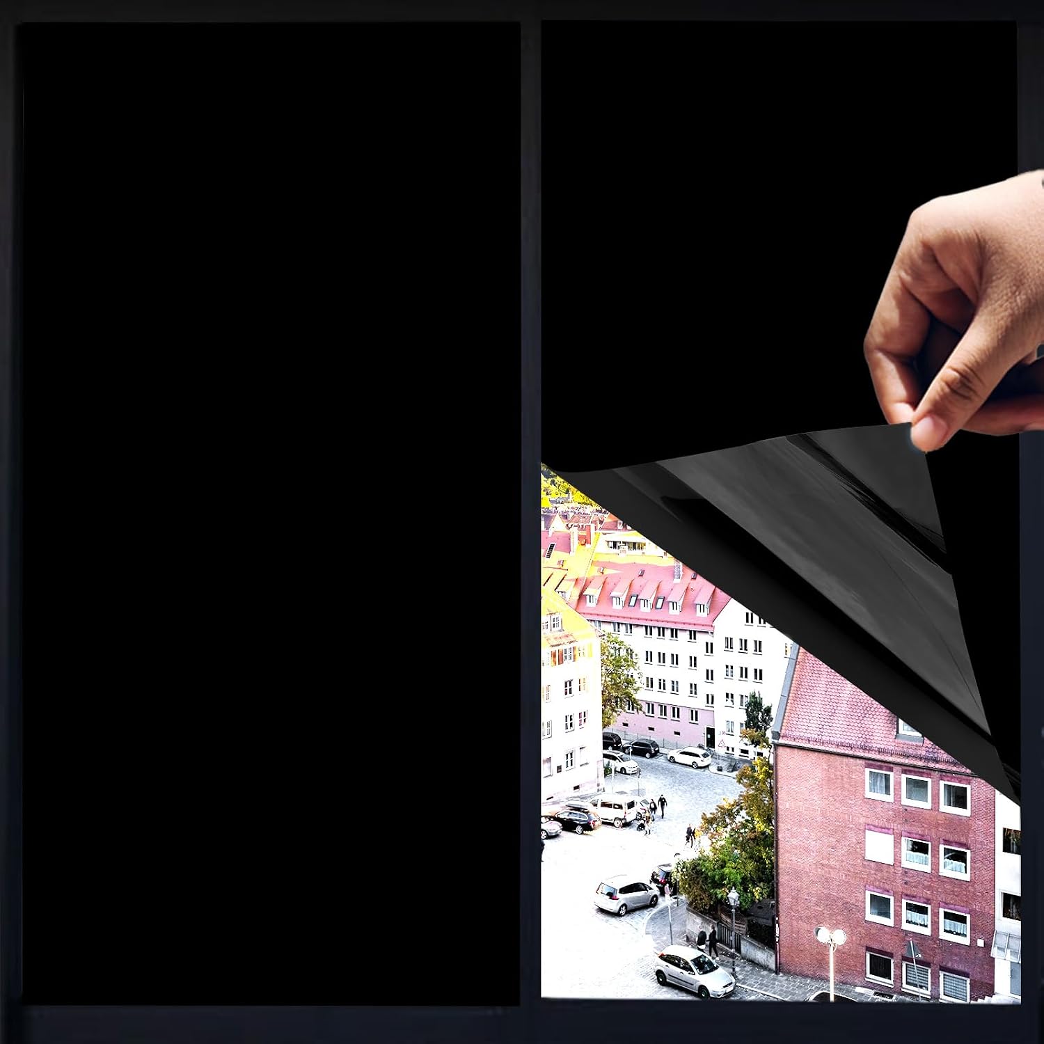 Transparente, Einseitig Durchlässige Wärmedämmfolie Für Fenster, Selbstklebend, 50 Cm X 2 M, Schwarz Und Blickdicht.