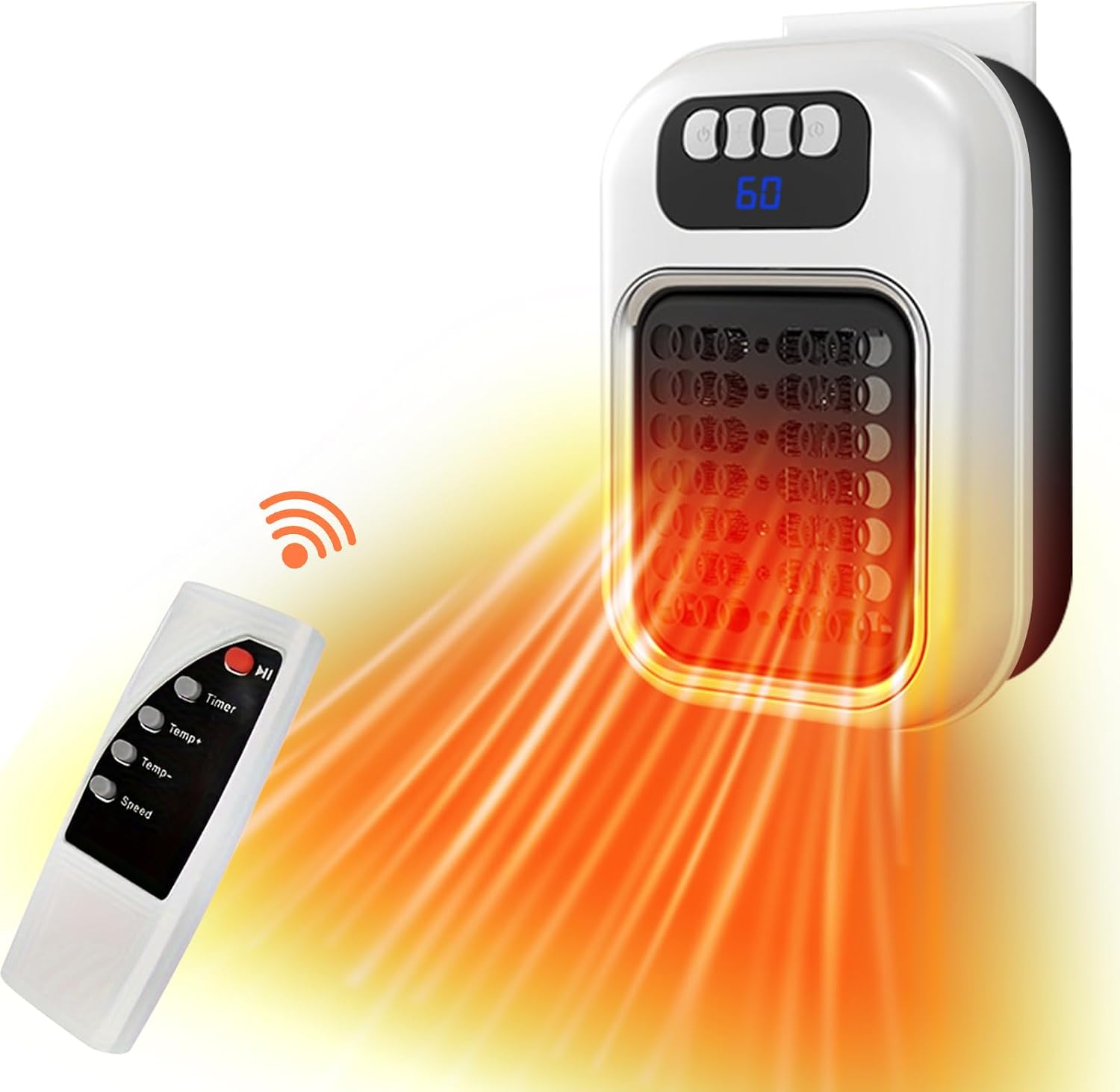 Tragbarer Wandheizlüfter Leiser Ventilator Mit Led-anzeige Und Fernbedienung Für Badezimmer, Studios Und Apartments, Weiß