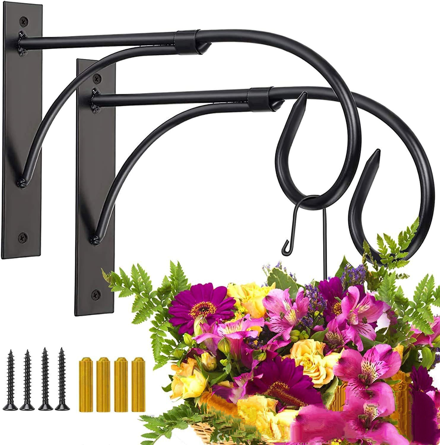 Set Mit 2 Hängekorbhalterungen, Schwarzen Zaunhaken, Metall-aufhängestützen Für Pflanzen Und Gartenlaternen