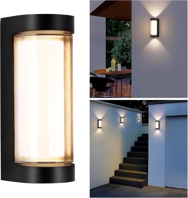 Elektrisch, Verstellbare Außenwandleuchte, 12 W, Wandleuchte Für Die Veranda (rund, Schwarz, 1 Stück).