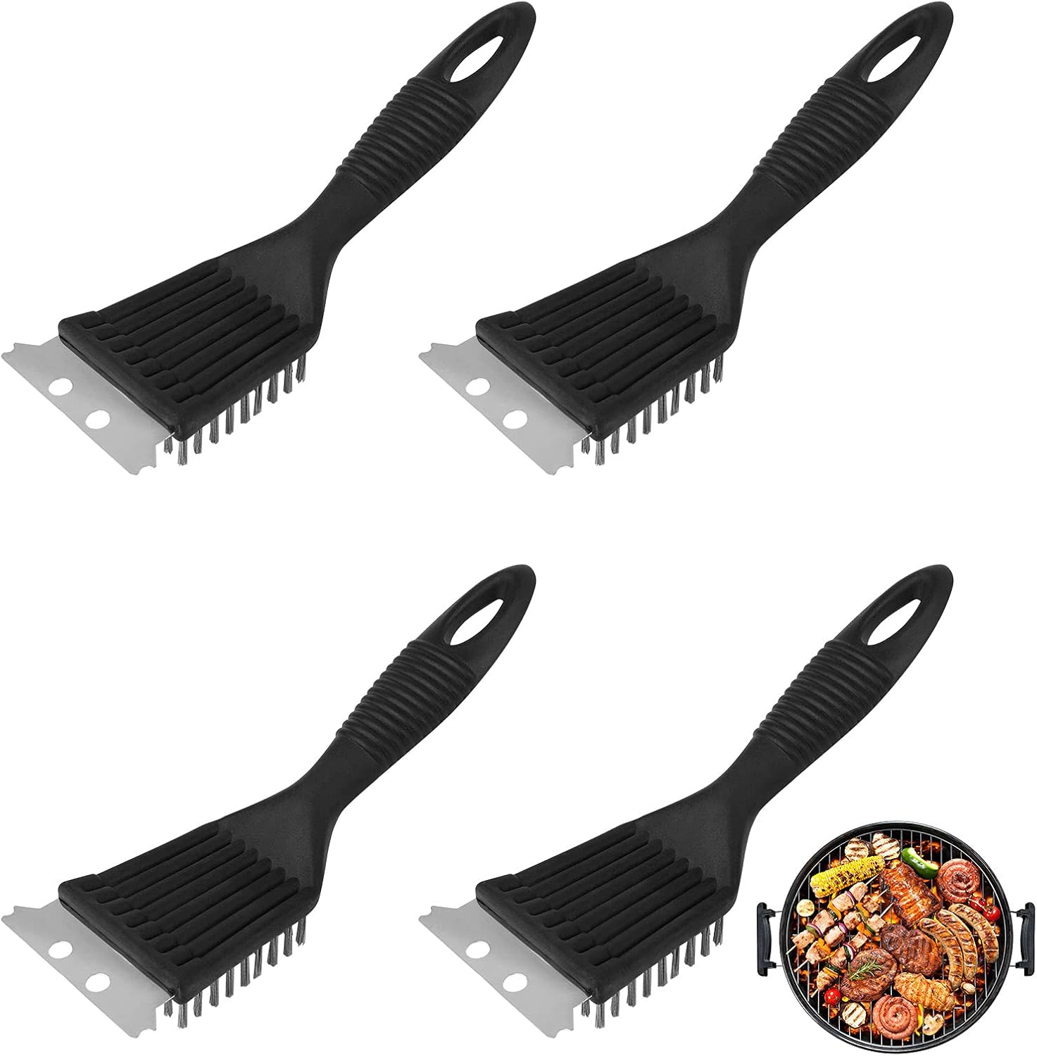 Grillbürste Mit Edelstahlborsten (schwarz, 21 X 7 Cm), 4er-pack.hohe Qualität, Die Ideale Wahl Für Familien.