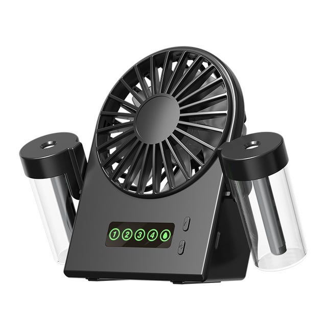 Tischventilator Mit Luftbefeuchter (zwei Düsen), 4 Geschwindigkeitsstufen, Leiser Ventilator Mit Led-anzeige – Schwarz