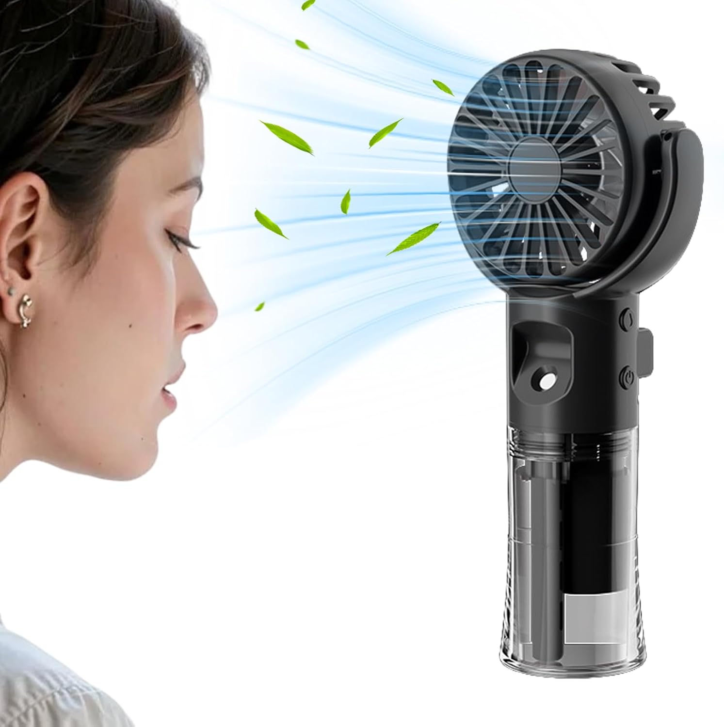 Tragbarer Sprühventilator Wiederaufladbarer Tragbarer Ventilator – 4 Geschwindigkeitsstufen, Tragbarer Kühler, Wanderkühler, Schwarz