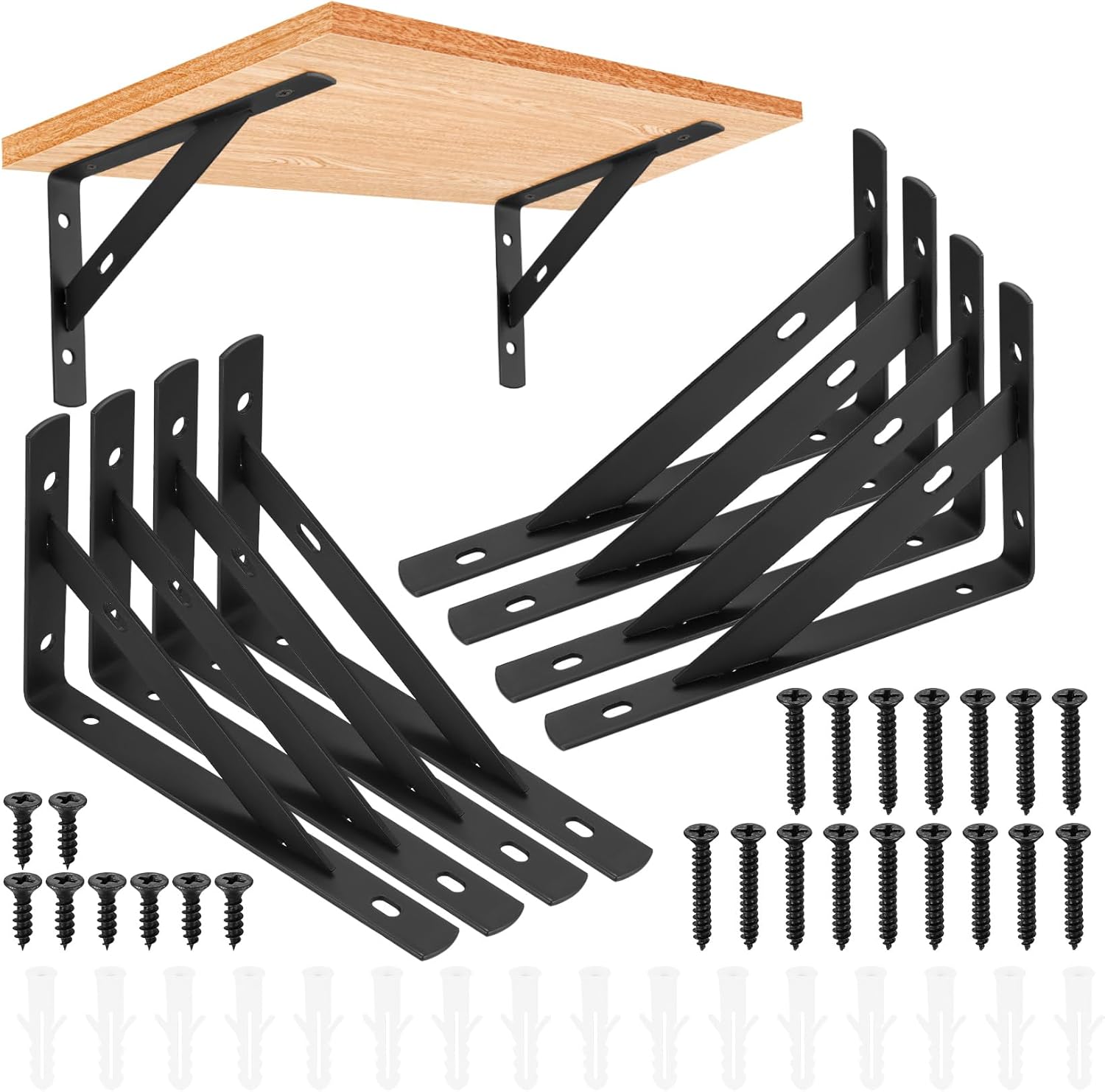 Set Mit 8 Wandregalhalterungen, 15 X 9,5 Cm, 90-grad-dreieckhalterungen Aus Robustem Metall, Schwebender Rahmen, Schwarz