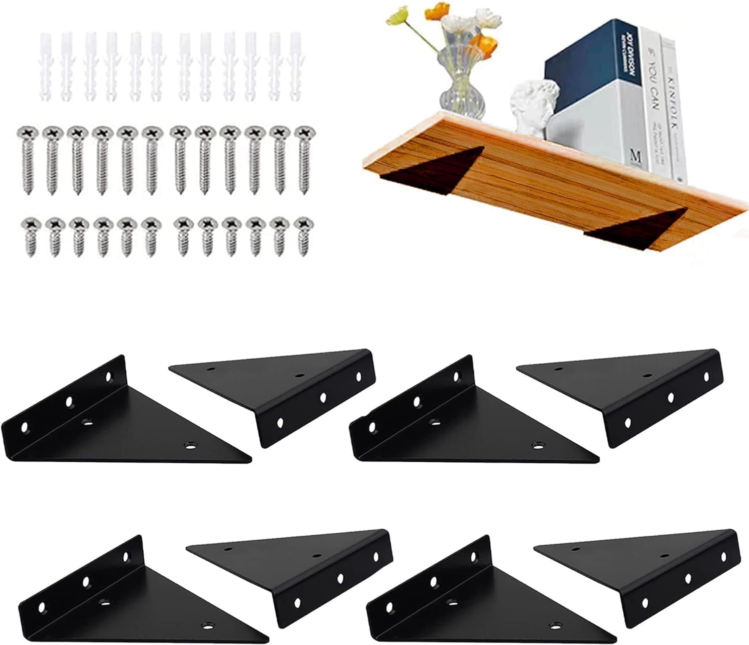 Set Mit 8 Schwebenden Regalträgern, Platzsparende, Verdeckte Dreieckige Regalträger, Schwarz (4 X 3,5 Zoll)