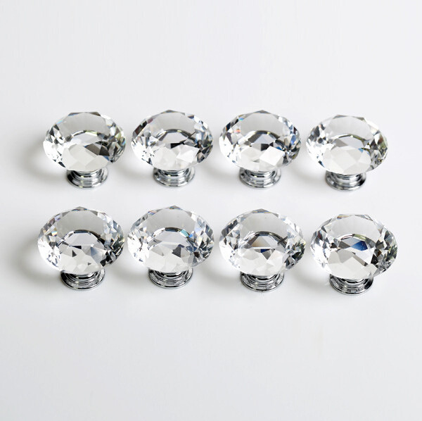Easy Living – Set Mit 8 Klaren, Weißen Kristallglas-möbelgriffen, 40 Mm, Rautenförmig, Für Küchenschubladen Oder Schminktische