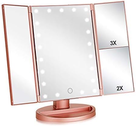 Led-schminkspiegel, Led-beleuchteter Tischspiegel Mit 1-facher/2-facher/3-facher Vergrößerung, 180-grad-drehung (roségold)