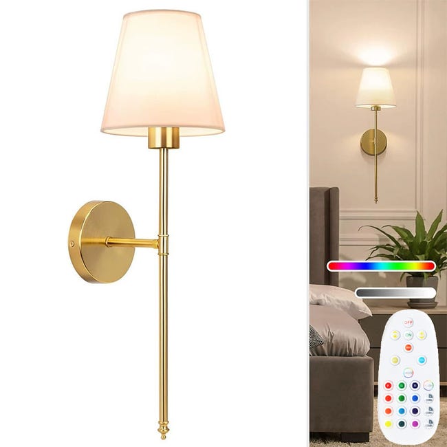 Kabellose, Wiederaufladbare Wandleuchte Mit Fernbedienung, Dimmbar, 3 Einstellbare Farbtemperaturen, Rgb-beleuchtungsmodi, Gold