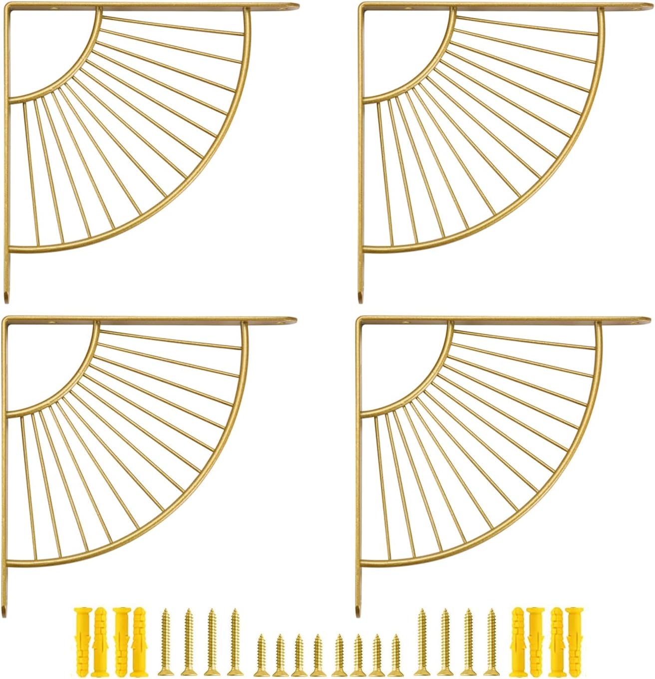 Set Mit 4 Kleinen, Dekorativen Messinghalterungen Für Wandregale, Vergoldet, 15 Cm, Zur Wanddekoration