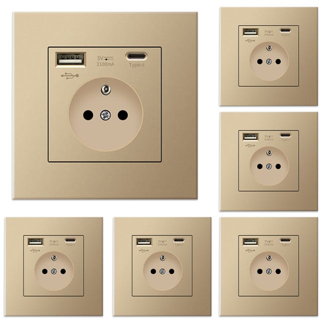6-fach-wandsteckdose Mit Usb- Und Typ-c-anschlüssen, 5 V 2,1 A, Europäischer Usb-standard.