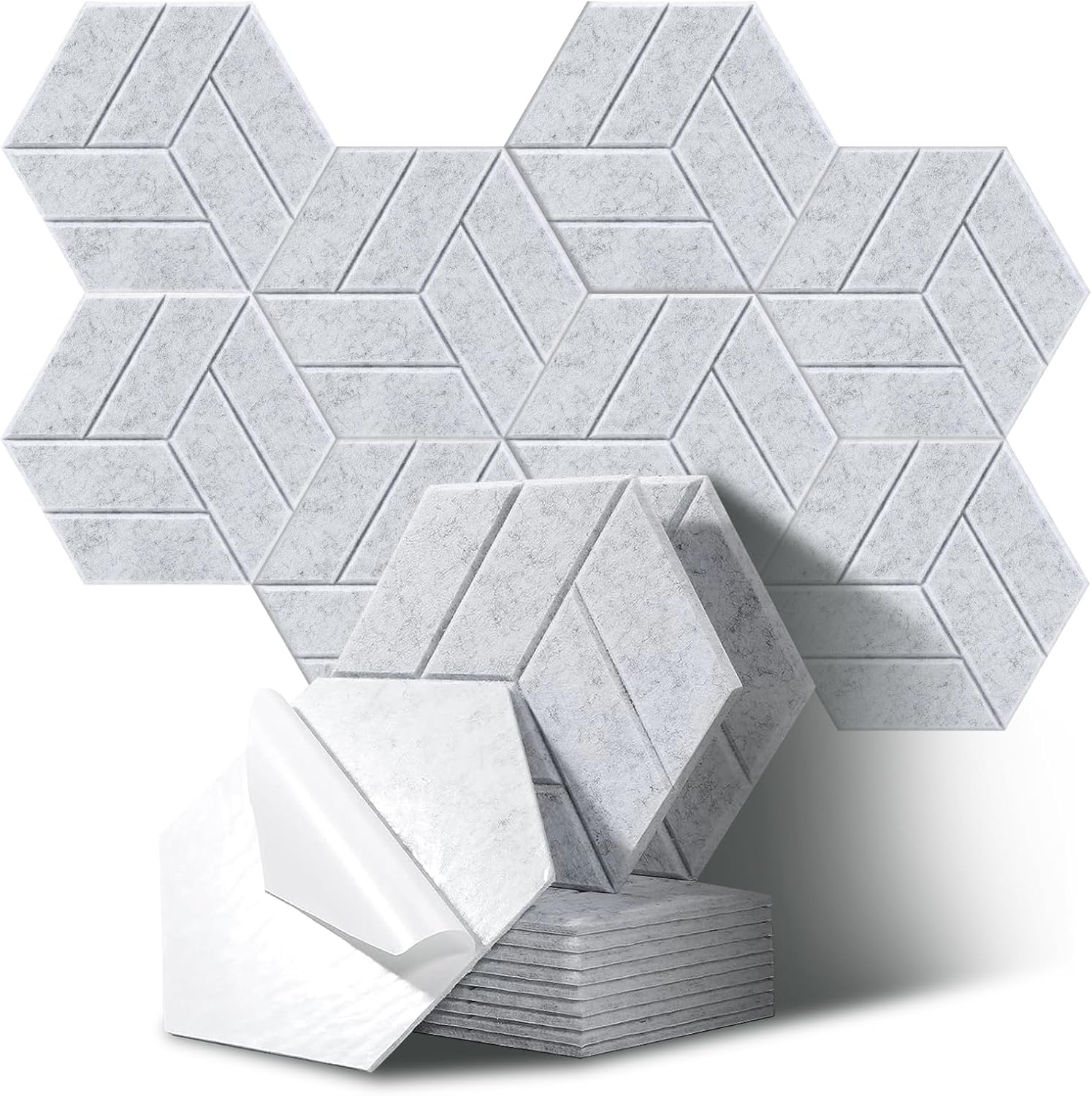 Sechseckige Akustikpaneele Für Studios, Büros Und Spielzimmer, 12er-packung, Silber (30 X 26 X 0,9 Cm)