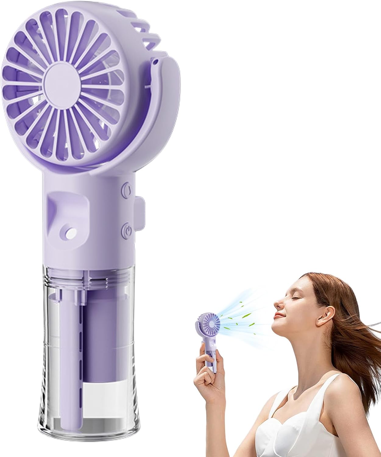 Tragbarer Sprühventilator Wiederaufladbarer Tragbarer Ventilator – 4-stufiger Tragbarer Kühler, Wanderkühler, Lila