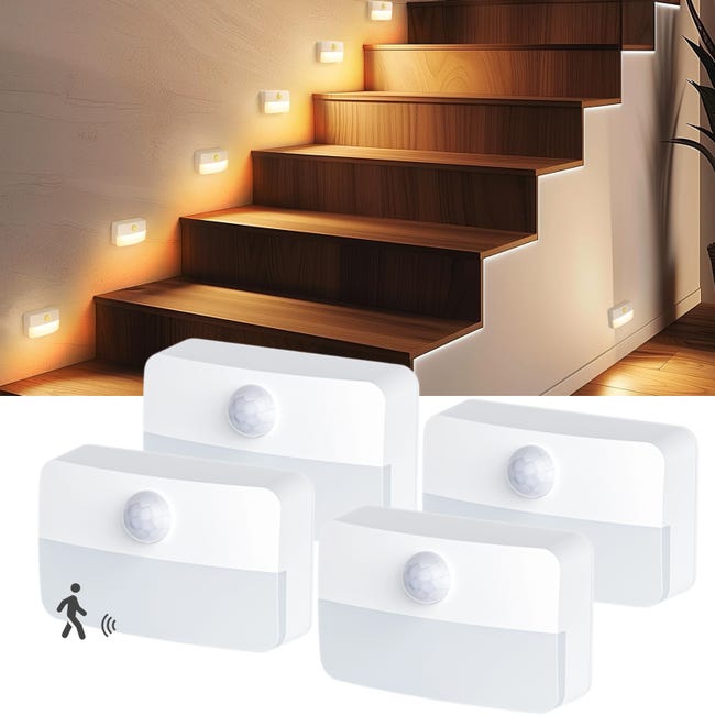4 Led-wandleuchten Mit Bewegungsmelder, Beleuchtung Für Schlafzimmer, Treppenhaus, Badezimmer, Flur, Warmweiß