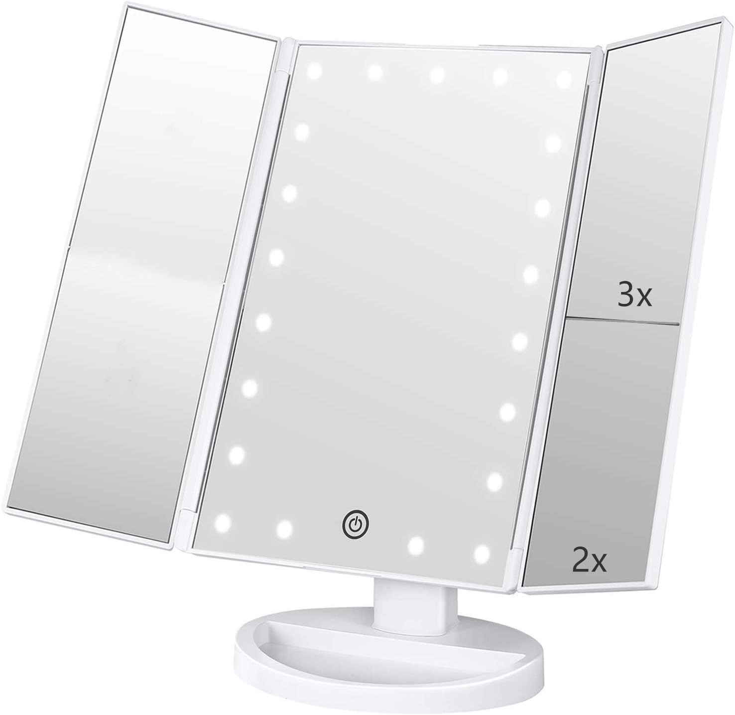 Led-schminkspiegel, Led-beleuchteter Tischspiegel Mit 1-facher/2-facher/3-facher Vergrößerung, 180-grad-drehung (weiß)