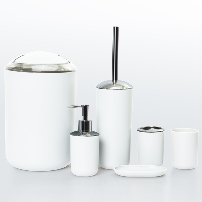 6-teiliges Badezimmer-accessoire-set Mit Abfalleimer, Seifenspender, Seifenschale, Weiß