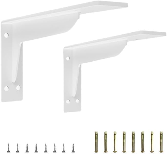 Set Aus 2 Robusten, L-förmigen Metallregalträgern, Dreieckiger Wandhalterung, Weiß, 45 Cm