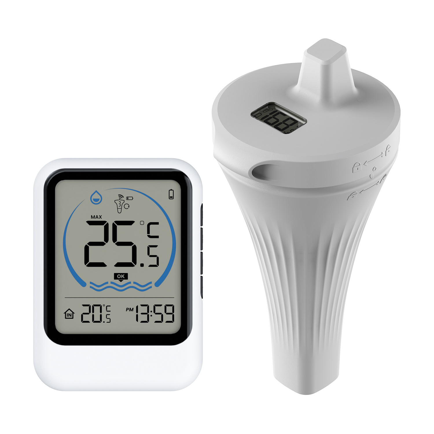 1 Kabelloses Poolthermometer, Led-anzeige, Wasserdicht, Mit Temperatursensor, Geeignet Für Schwimmbäder (batterie Nicht Im Lieferumfang Enthalten).
