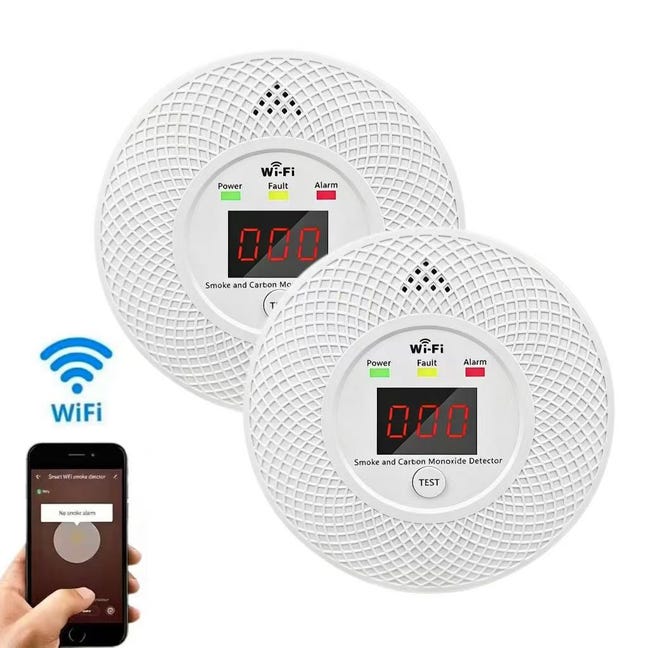 Set Aus 2 Rauchmeldern, Wlan-feuermeldern Und Kohlenmonoxidmeldernhohe Qualität, Die Ideale Wahl Für Familien.