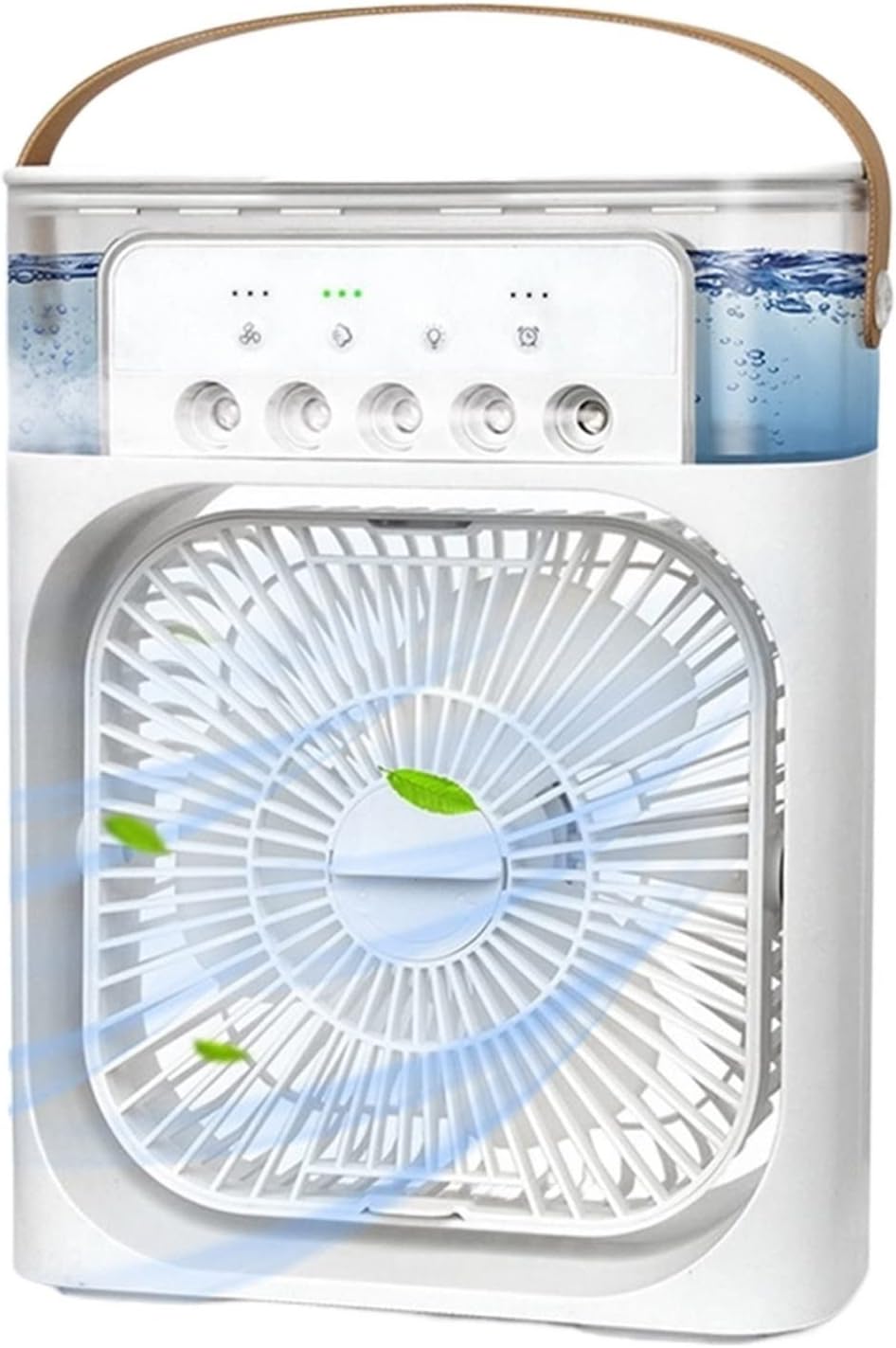 Tragbare Klimaanlage, Nebelventilator, Verdunstungsluftkühler, 3 Lüfterstufen, Weiß.