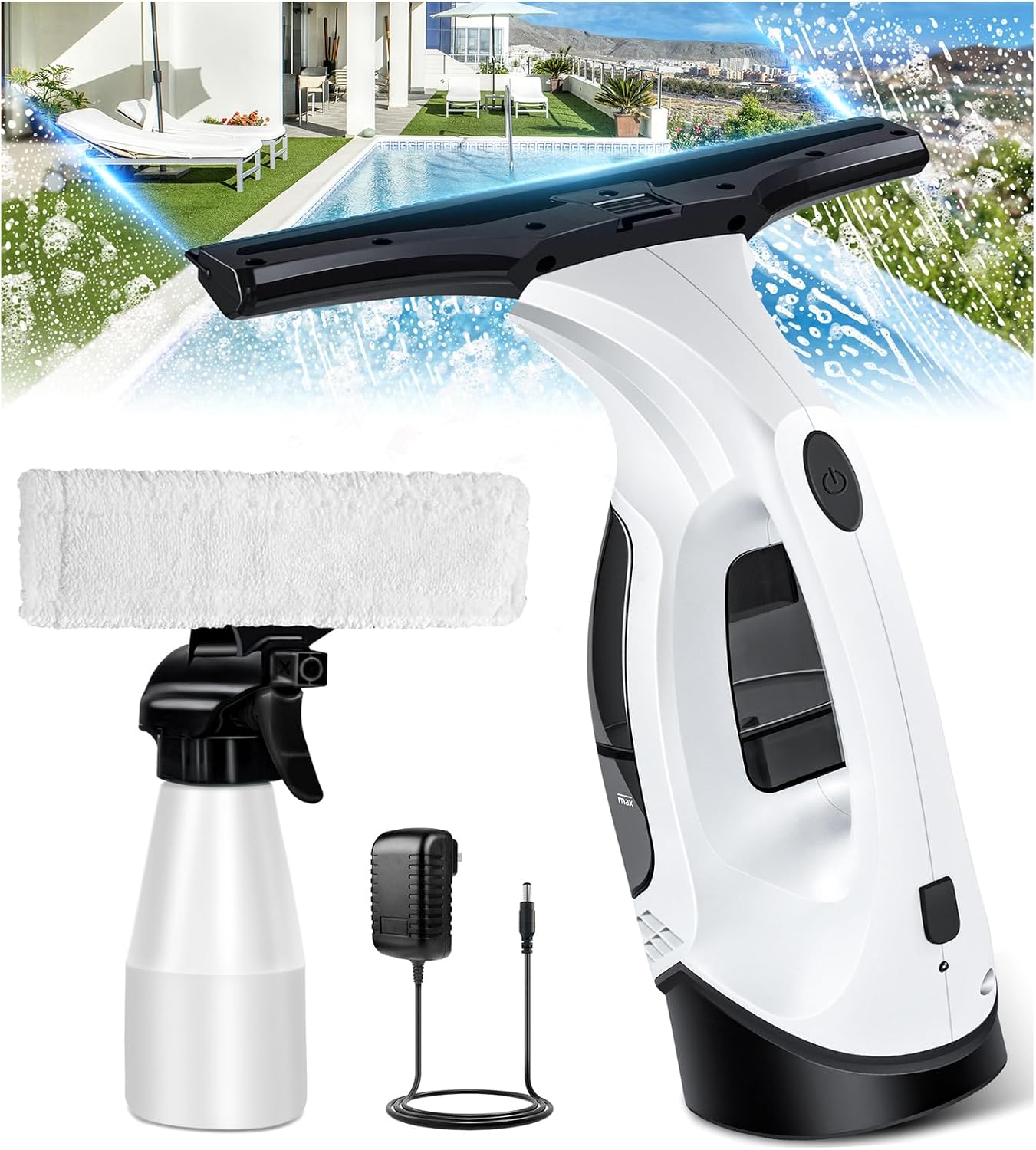 Kabelloser Fenstersauger Mit Abnehmbarem Wassertank Und Sprühdüse, Geeignet Für Spiegel, Autoscheiben Und Fliesen.