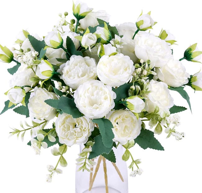 Künstliche Pfingstrosensträuße Aus Weißer Seide, Ideal Für Hochzeitsfeiern, Tischdekorationen Und Als Blumenarrangement Für Zuhause