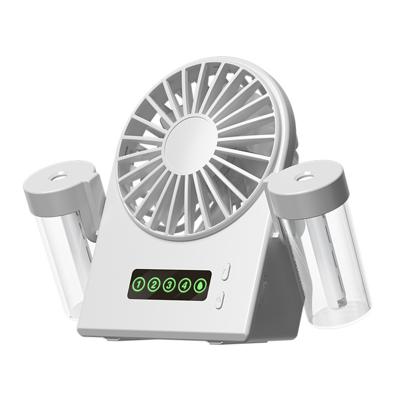 Tischventilator Mit Luftbefeuchter (zwei Düsen), 4 Geschwindigkeitsstufen, Leiser Ventilator Mit Led-anzeige – Weiß