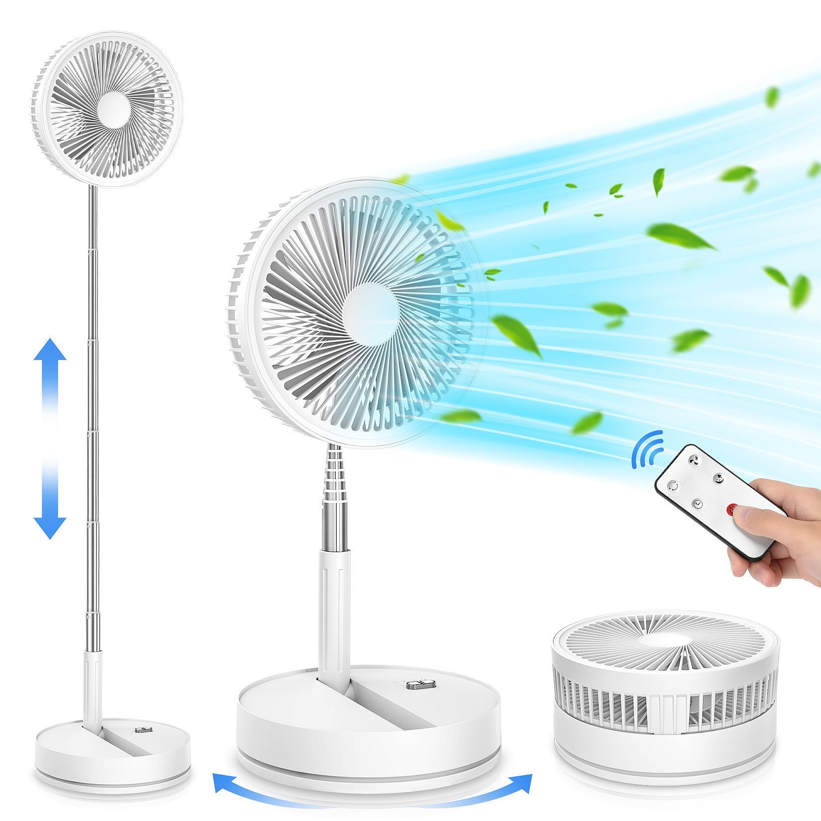 Leiser, Oszillierender Standventilator Mit Fernbedienung, Faltbar, 4 Geschwindigkeitsstufen/timerfunktion, 8000 Mah Akku.