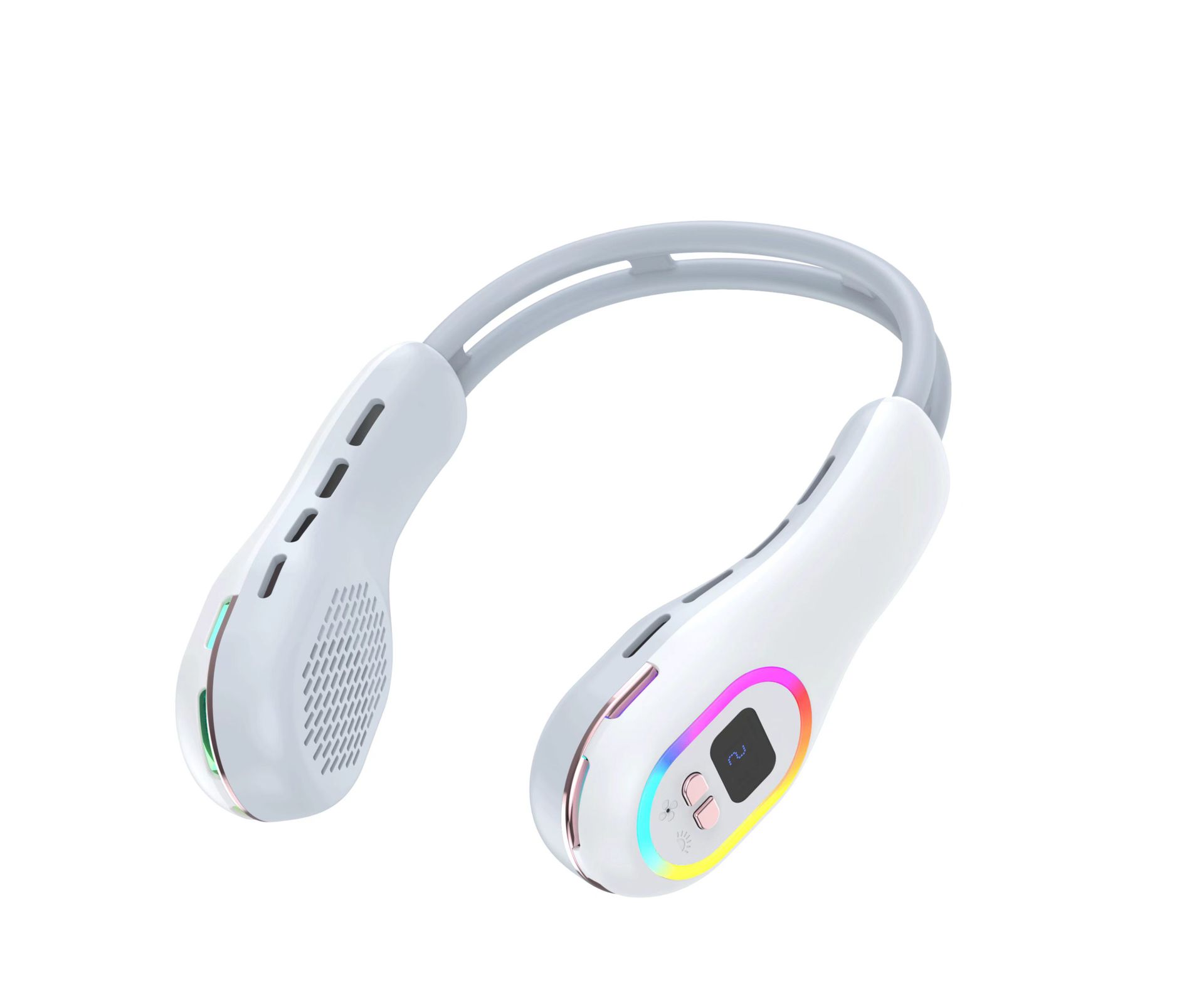 Tragbarer Nackenventilator Mit Rgb-led-ambientebeleuchtung, Usb-nackenventilator, Leiser Tragbarer Ventilator Mit 3600 Mah