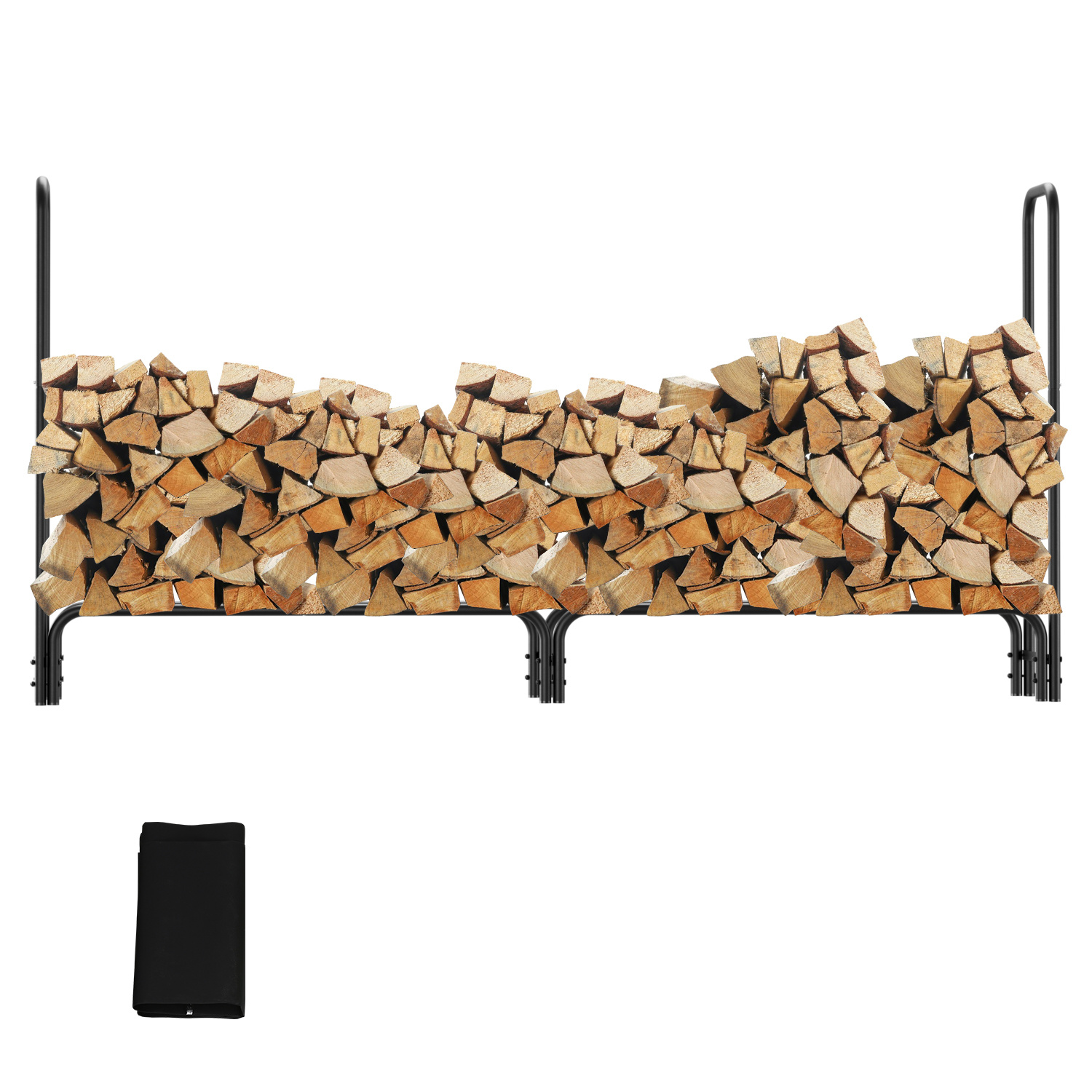 Jiubiaz Kaminholzregal Brennholzregal Außen 244 X 34,5 X 124 Cm, Mit Abdeckhaube, Metall Schwarz, 300 Kg, Platzsparend
