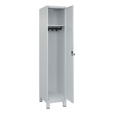 C+P Spind Classic PLUS, Füße, 1 Abteil, 1950x400x500mm, 7035/7035 Verschluss Sicherheits-Drehriegel 4 Garderobenhaken
