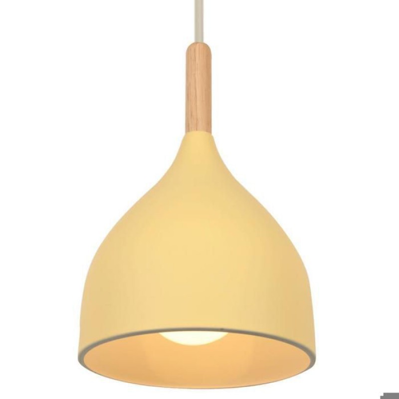 Pendelleuchte – Ø 17 Cm – Metall & Holz – Beige – E27-fassung