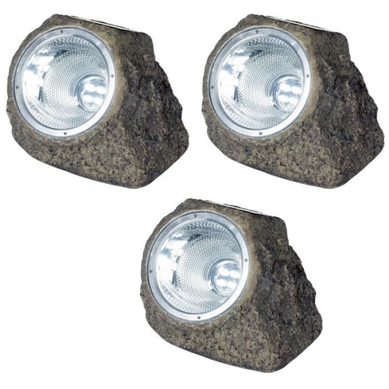 3er-set Solar-strahler Aus Polyresin – Steinoptik – 10 Lumen – Braun – Led