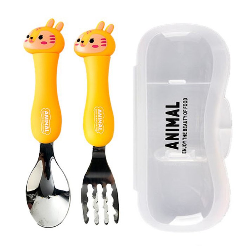 Tragbares Besteck Für Kinder – Gabeln Und Löffel In Tierform – Eichhörnchen-set (gelb)