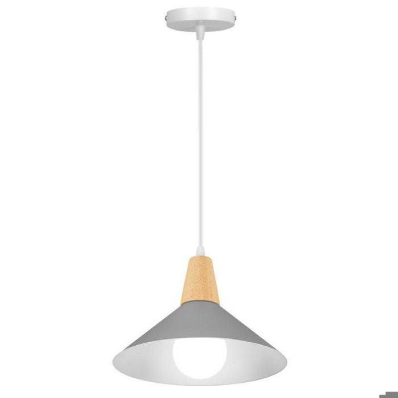 Pendelleuchte Aus Holz Und Metall – Grau, 1 Stück, Ø 25 Cm, E27 – Retro-hut-design – Innenbeleuchtung, Küchenleuchter