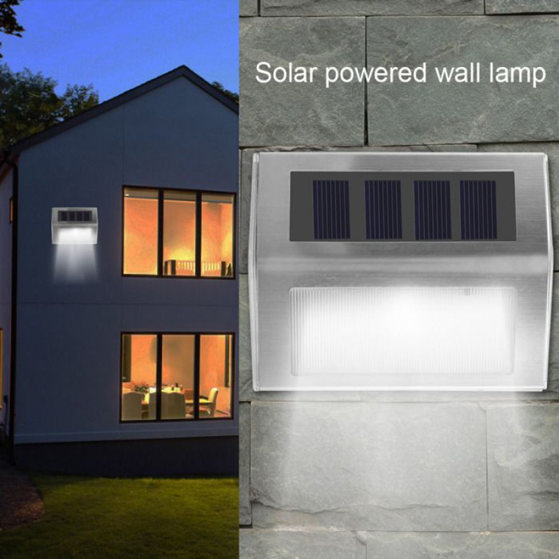 Pwshymi Solarlampe, 3-led-wandleuchte Aus Edelstahl, Solarbetrieben, Gartenlaterne, Weißes Licht