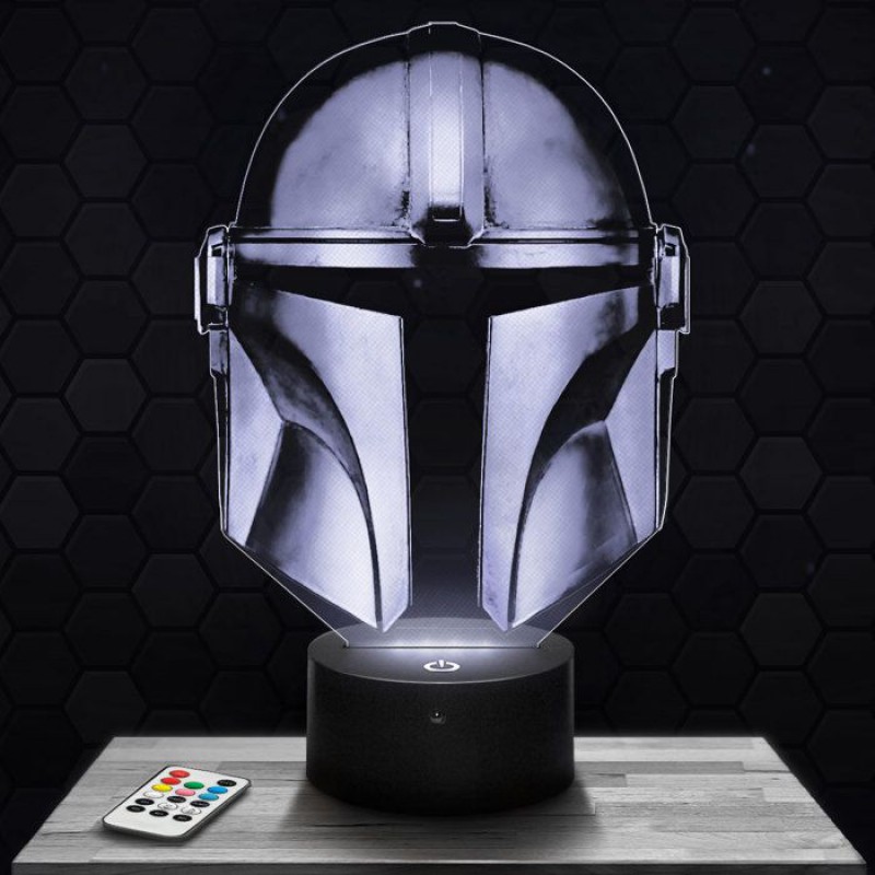 3d-lampe – Mandalorian-helm – Accessoire, Merchandise, Geschenk – Mandalorian-helm – Berührungsempfindliches Led-nachtlicht Mit Wählbarem Sockel