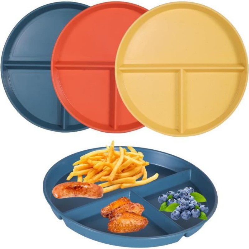 3-teiliges Set Unterteilter Teller Mit Fächern, Bruchsicheres Geschirrset, Portionskontrolle, Wiederverwendbares Tablett Für Kinder