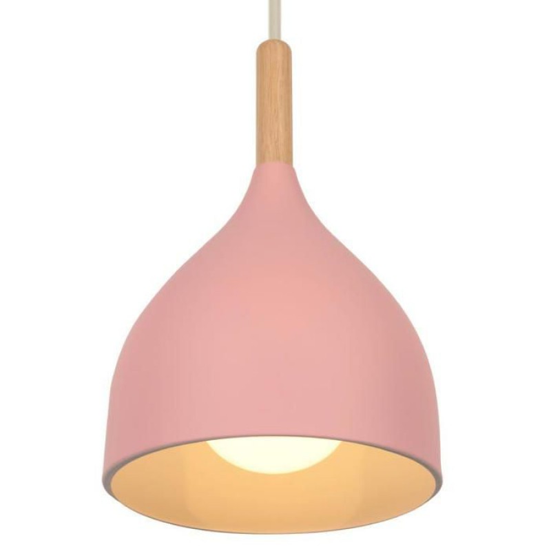 Smotop Pendelleuchte – Hellrosa – Metall & Holz – E27 1x60w Ø17cm