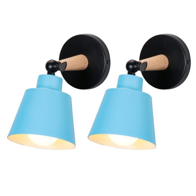 Wandleuchte – Smotop – Skandinavischer Vintage-stil – Metall Und Holz – 2x E27 Hellblau