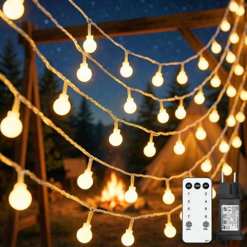 25 M Lichterkette, 200 Leds, 8 Modi, Ip44, Fernbedienung, Warmweiß
