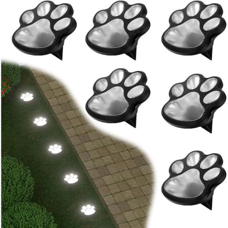 Solar-gartenleuchten - ® - 6er-set - Pfotenform - Integrierte Leds - Kaltweiß - Wasserdichte Erdspieße