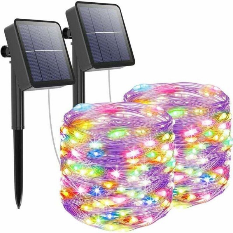 Solarbetriebene Lichterkette Für Den Außenbereich – 2er-pack – 5 M – 50 Lichter – Mehrfarbig – 8 Leuchtmodi