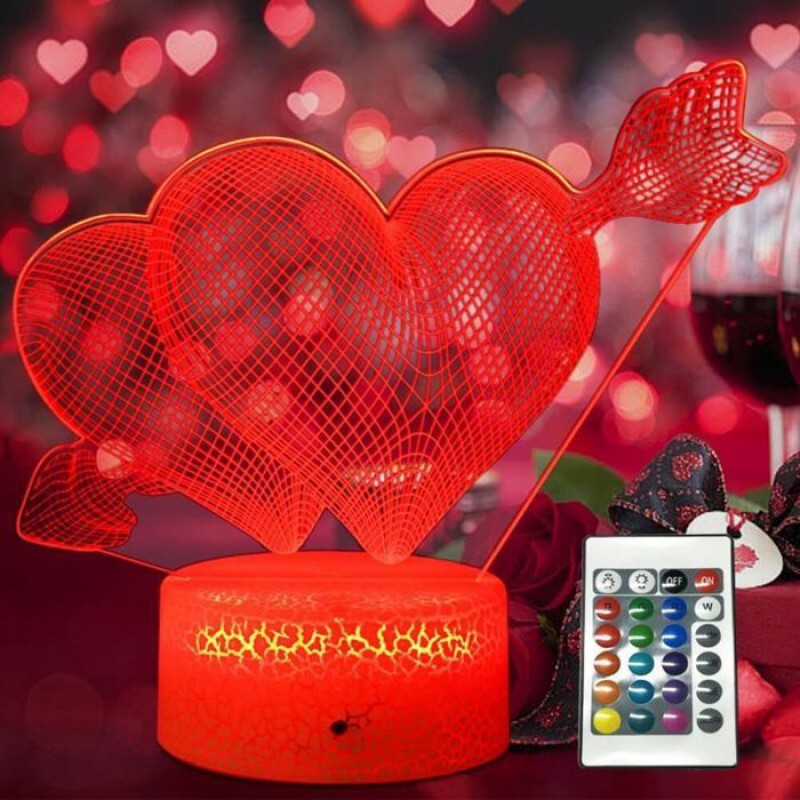 3d-nachtlicht In Herzform – Fernbedienung – 16 Farben – Dimmbar – 3d-effekt – Led-lampe