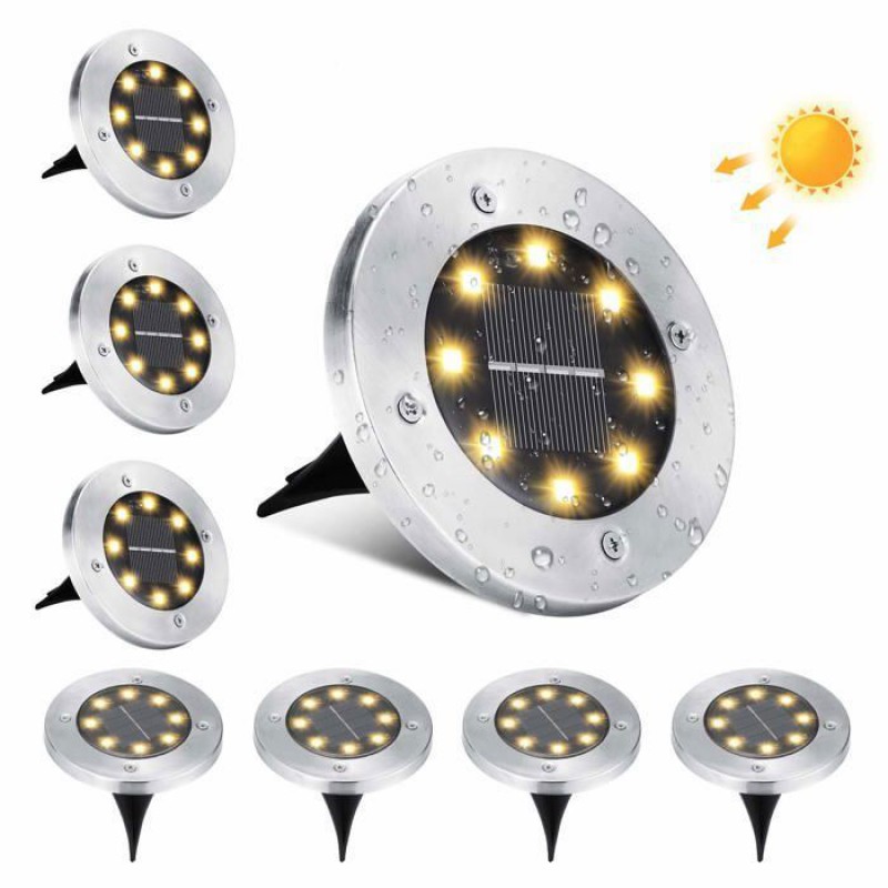 Solar-gartenleuchten Für Den Außenbereich, 8 Wasserdichte Led-solarstrahler (ip65) Aus Edelstahl, Warmweiß, 8er-set