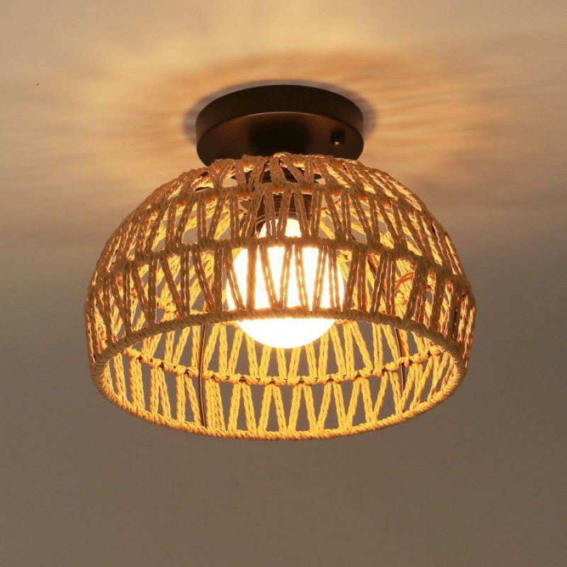 Stoex Industrielle Retro-pendelleuchte Im Landhausstil, Geflochtene Lampe Mit Papierseil, E27-deckenleuchtenschirm Für Flur Und Wohnzimmer
