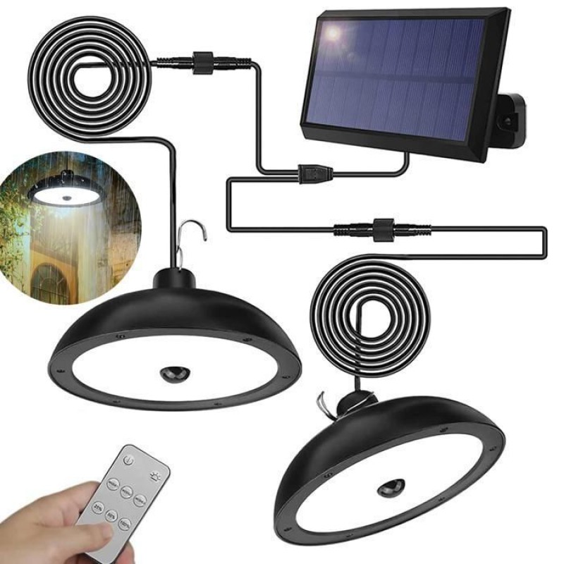 Solarbetriebener Kronleuchter Mit Fernbedienung, Patentiertes Modell, Doppelköpfiges Weißes Licht, Umweltfreundliches Und Effizientes Design.