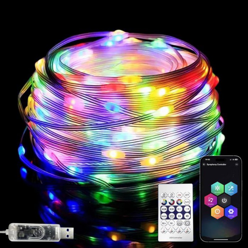 10 M Lange Lichterkette Mit 100 Rgb-leds – Wasserdicht (ip65) – Fernbedienung Und App-steuerung