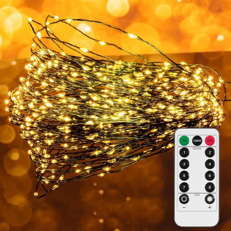Led-lichterkette, 15 M Lang, Mit 300 Leds, Batterie- Und Usb-betrieben, Mit Fernbedienung, 8 Modi, Für Weihnachten